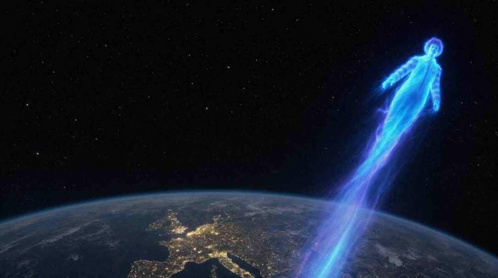the glowing clown spirit rocketing up from earth